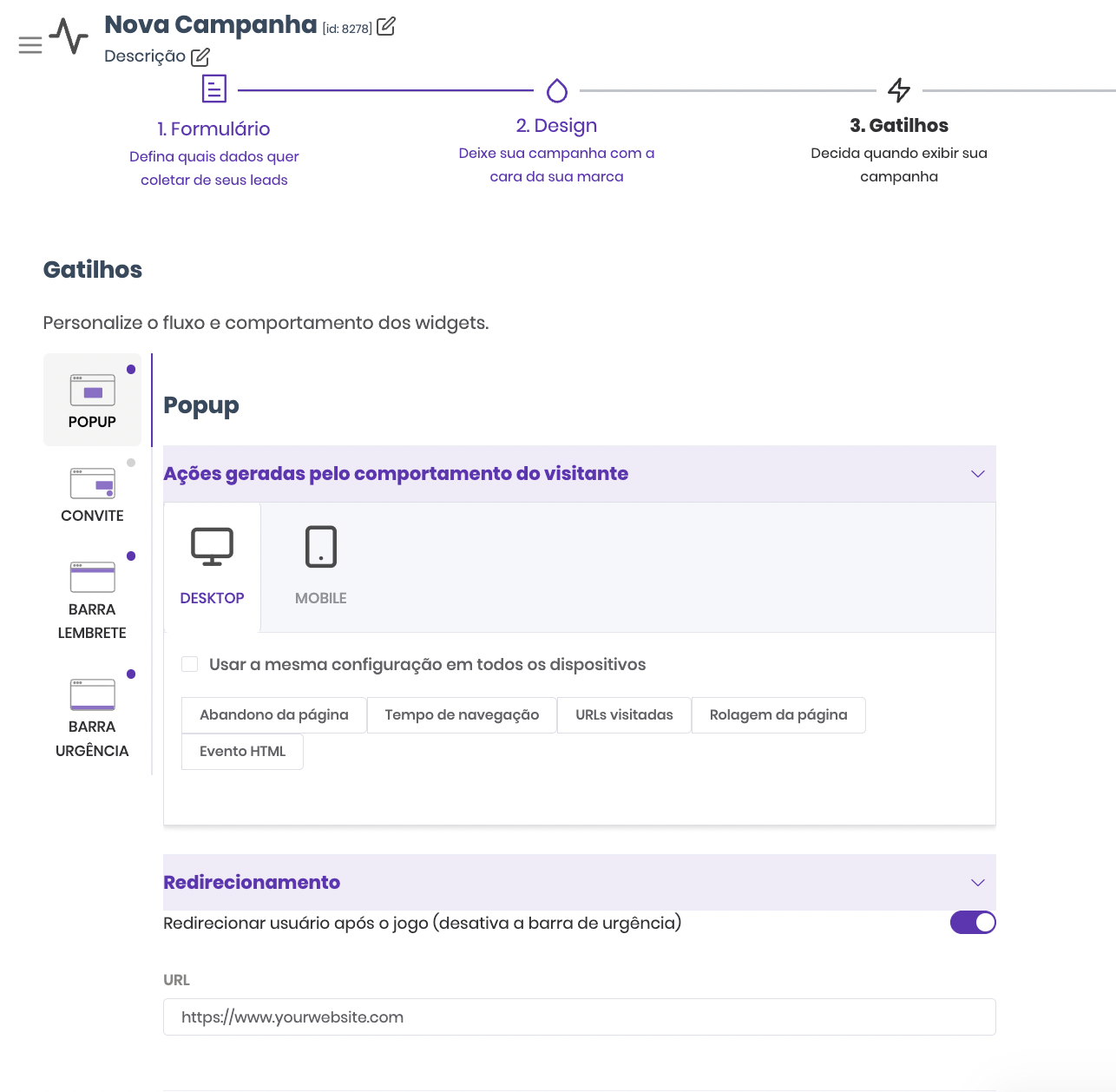 Triggers — configure when your campaign will be displayed