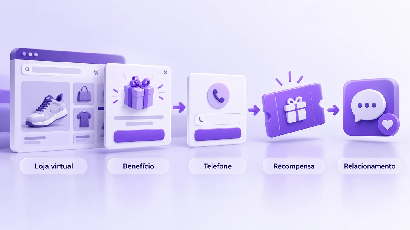Fluxo de captura de telefone em uma loja virtual com benefício e recompensa