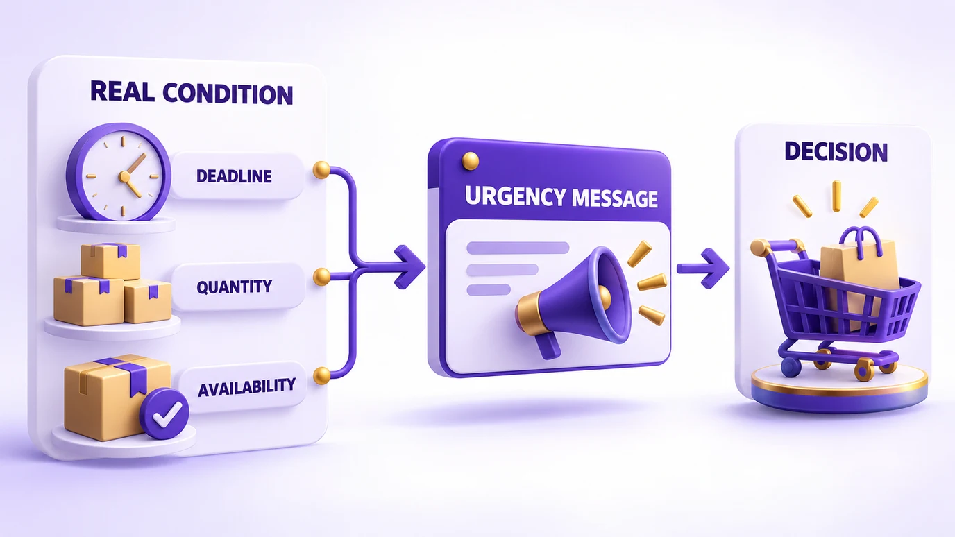 Purchase urgency based on a real deadline, quantity or availability