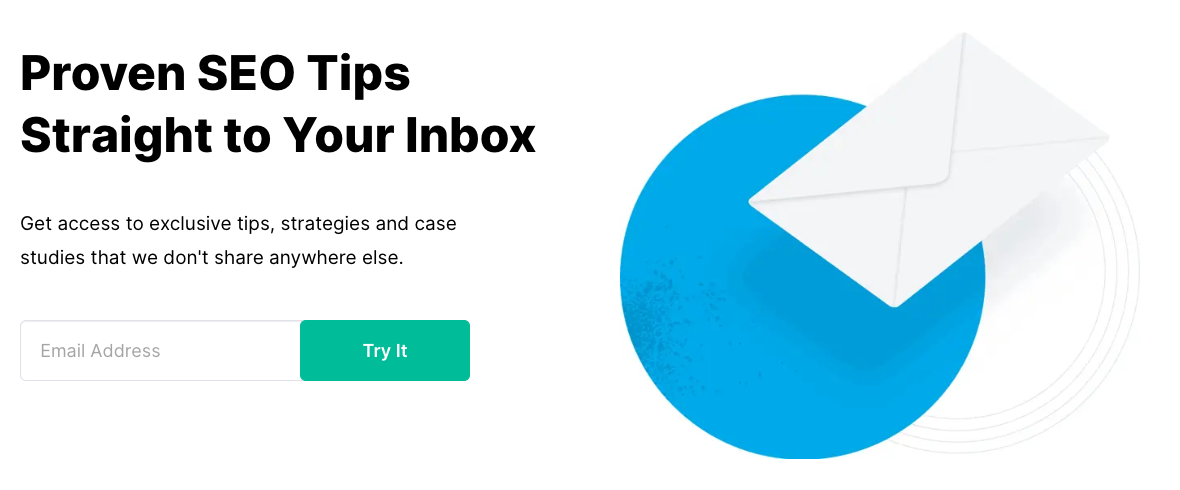 Backlinko newsletter page with the headline "Proven SEO Tips Straight to Your Inbox," an email field and a "Try It" button