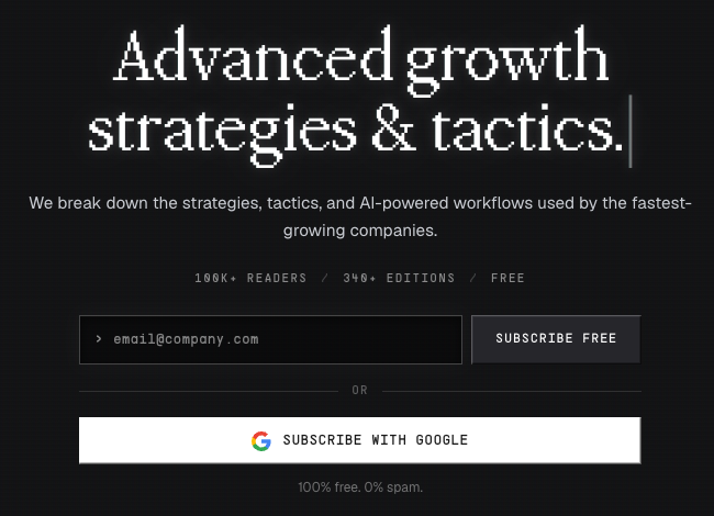 Demand Curve newsletter page with an email field, a "Subscribe free" button and a "Subscribe with Google" option