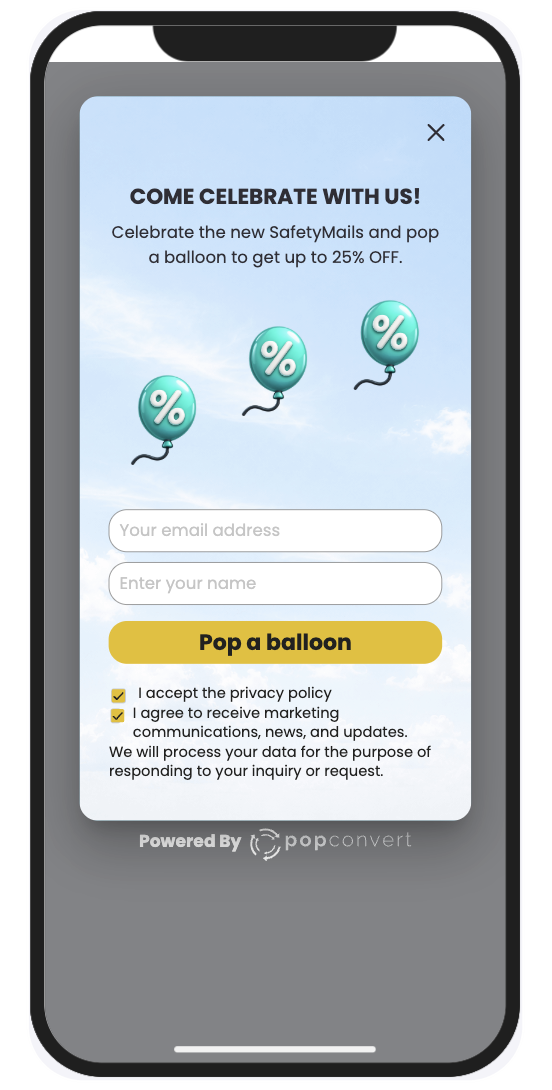 Example of a configured opt-in popup in Popconvert