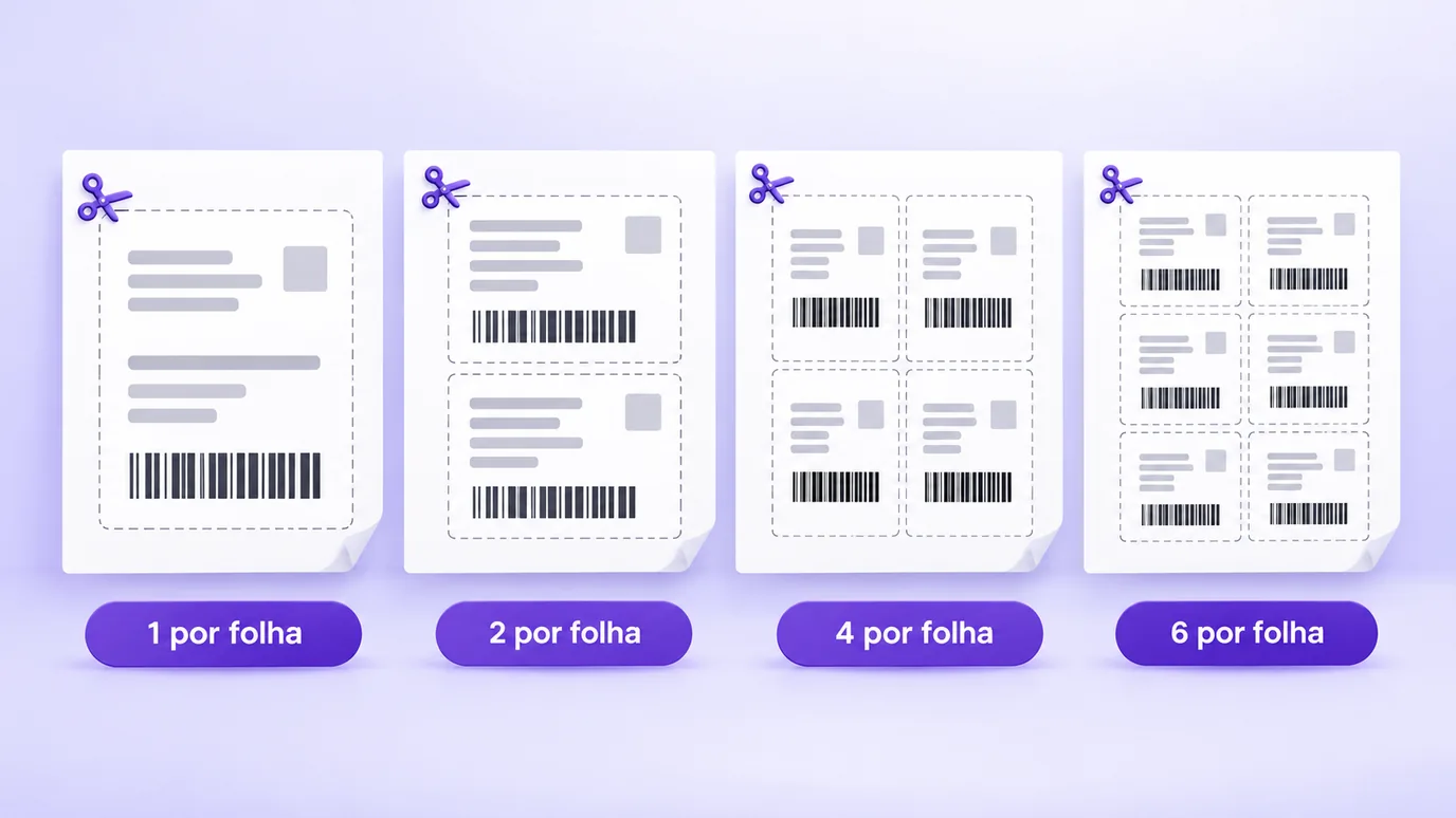 Folhas A4 com 1, 2, 4 e 6 etiquetas por folha