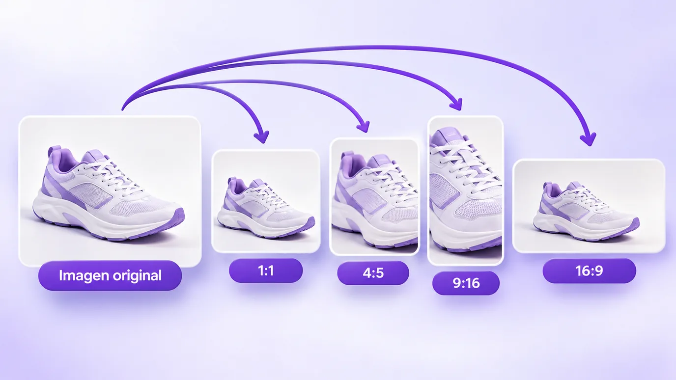 La misma imagen recortada en las proporciones 1:1, 4:5, 9:16 y 16:9