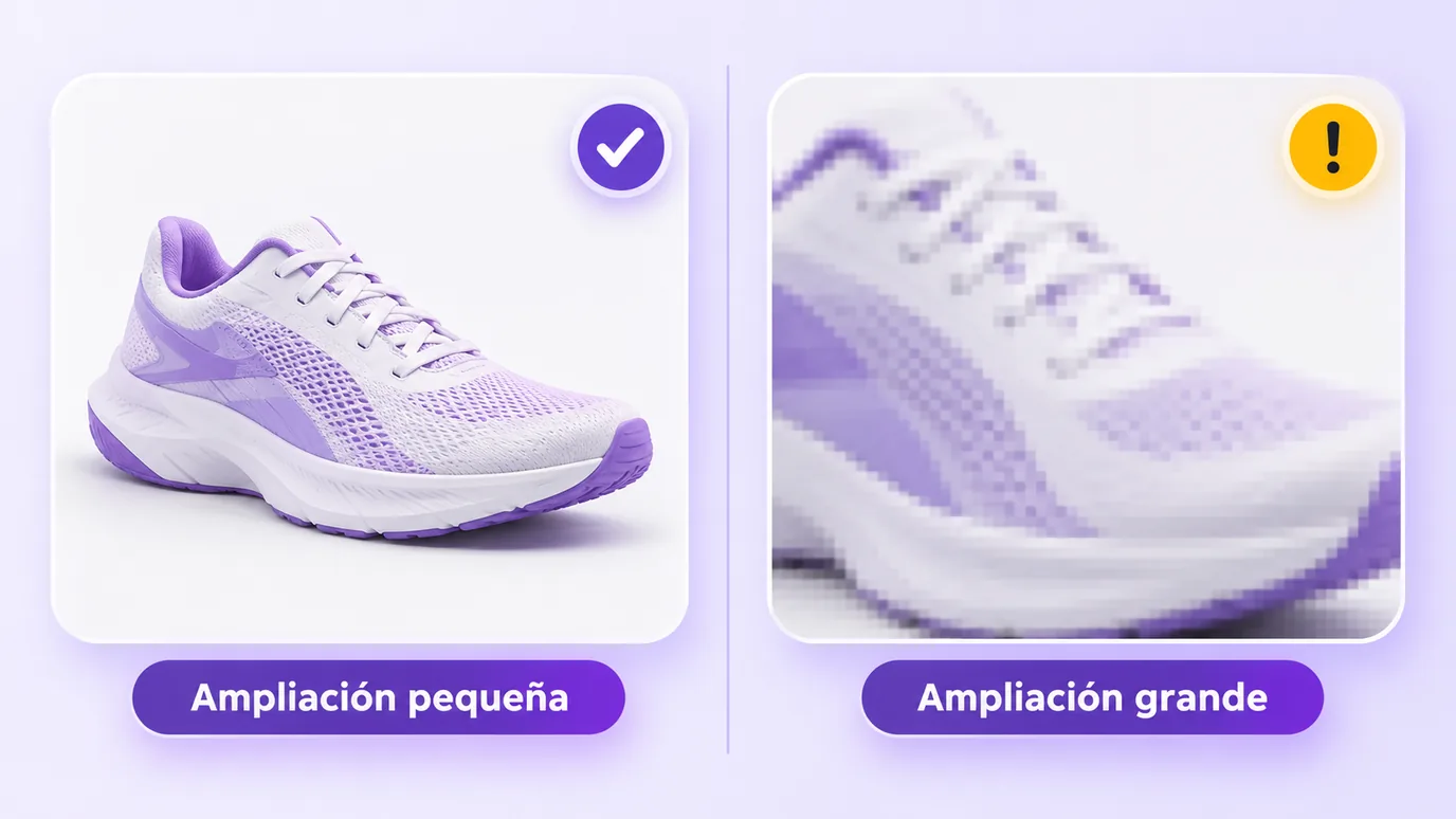 Comparación entre una ampliación pequeña, que mantiene la nitidez, y una grande, que se ve borrosa