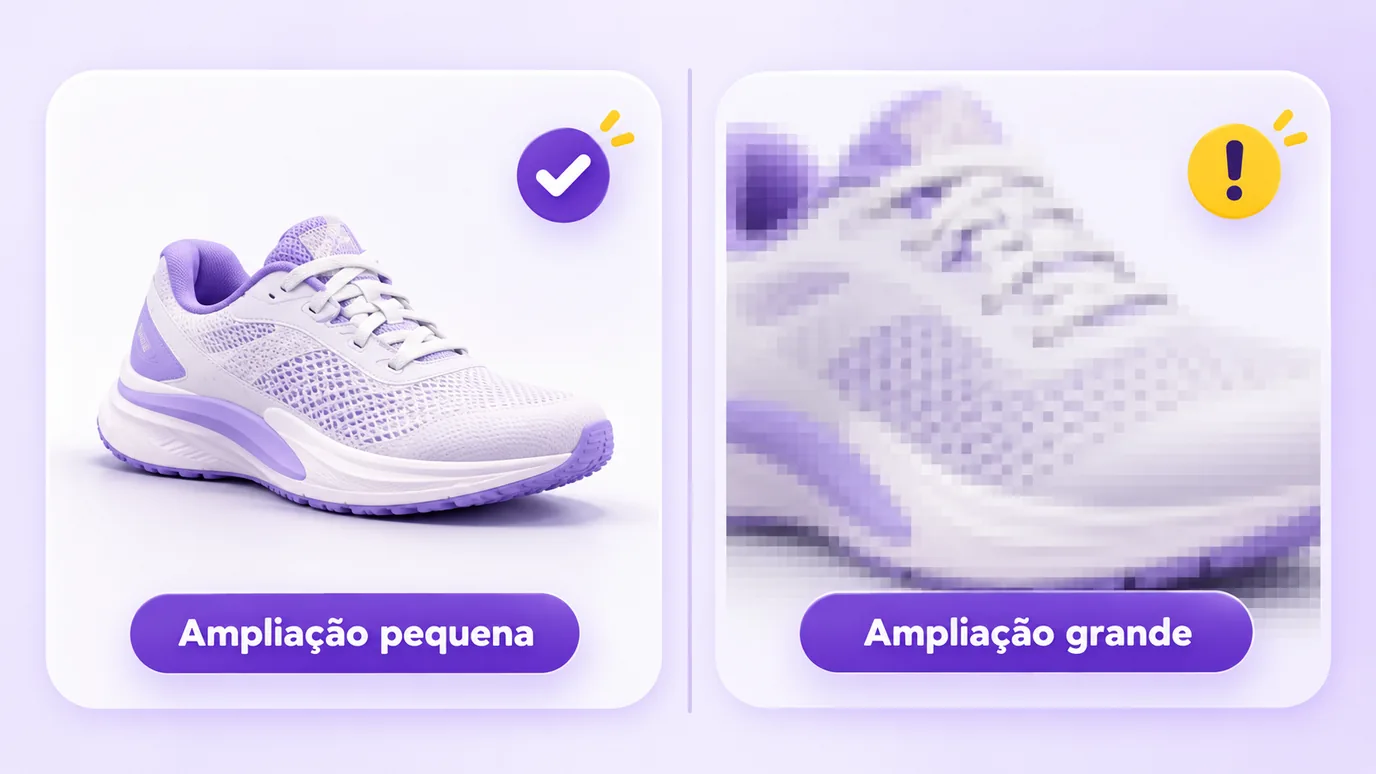 Comparação entre uma ampliação pequena, que mantém a nitidez, e uma ampliação grande, que fica desfocada