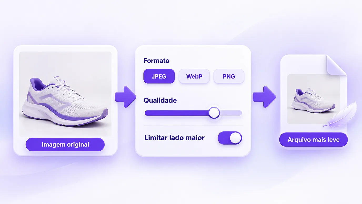 Fluxo para reduzir o peso de uma imagem escolhendo formato, qualidade e limite do lado maior
