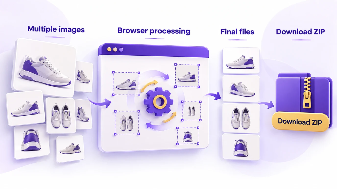 Multiple images processed in the browser and downloaded as a ZIP