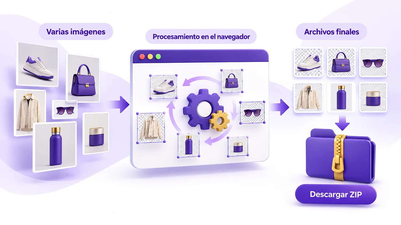 Varias imágenes procesadas en el navegador y descargadas en ZIP