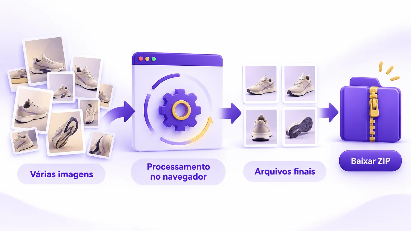 Processamento de várias imagens no navegador e download em ZIP