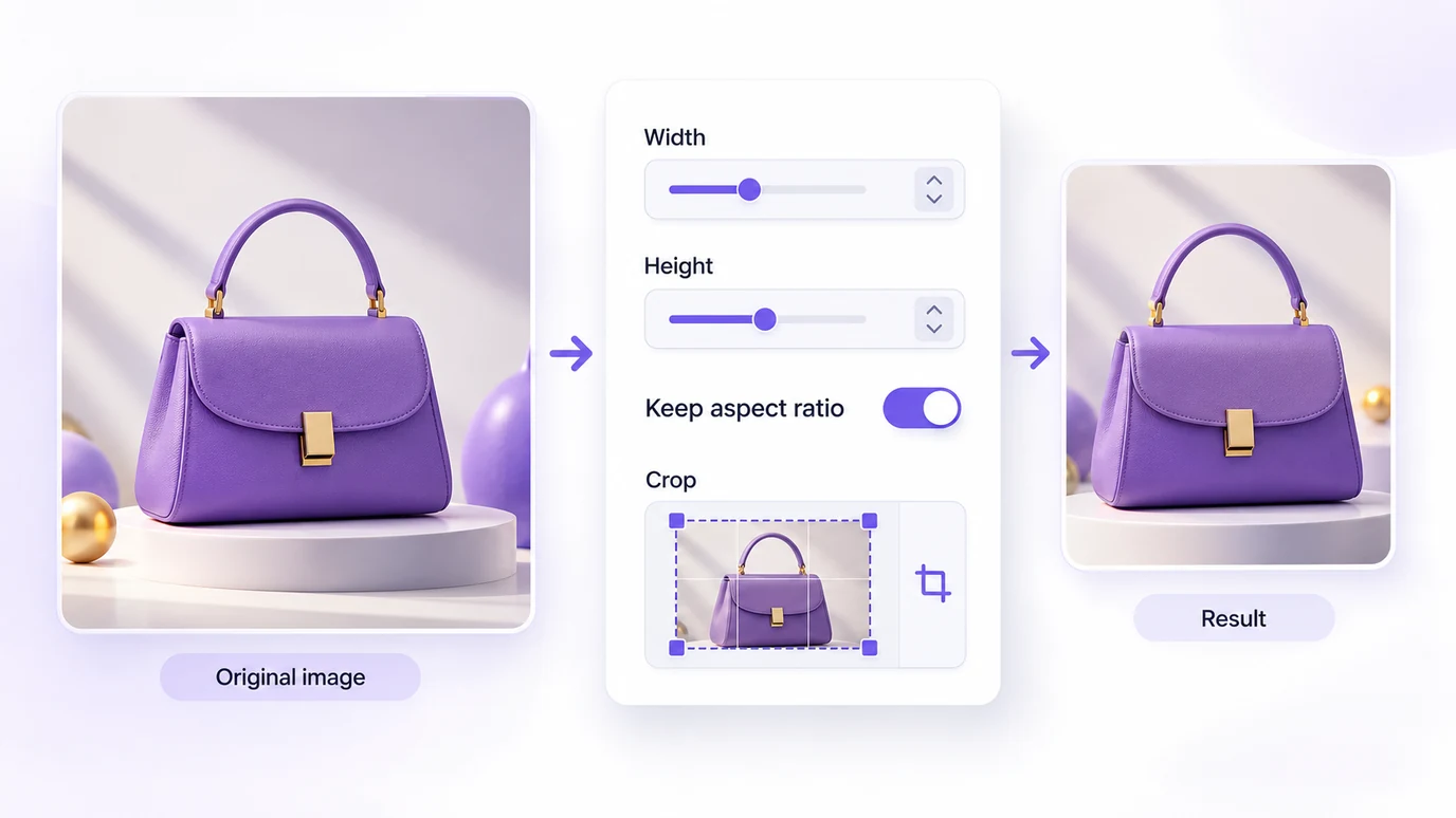 Image resizing workflow with dimensions, aspect ratio and crop