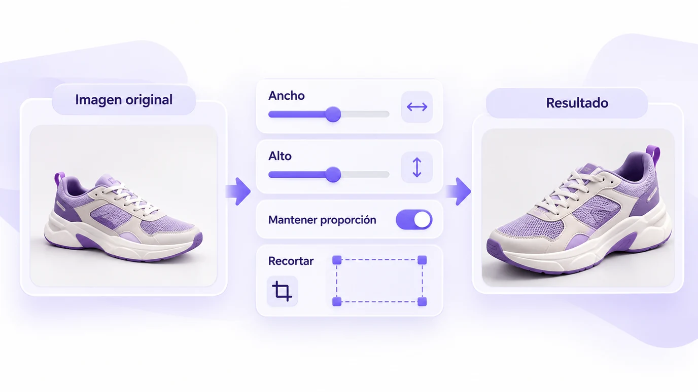 Flujo para redimensionar una imagen con dimensiones, proporción y recorte