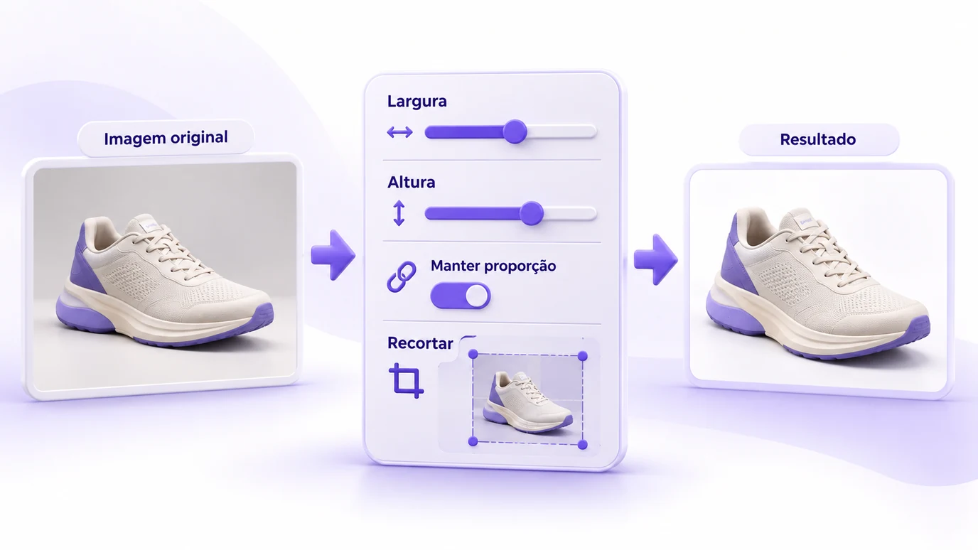 Fluxo para redimensionar uma imagem com dimensões, proporção e recorte