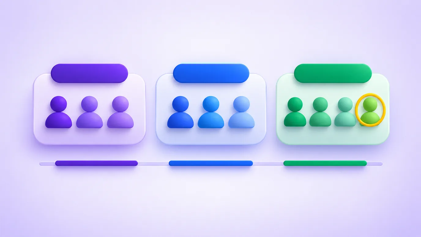 Tres equipos con el mismo número de personas, y uno con una persona más