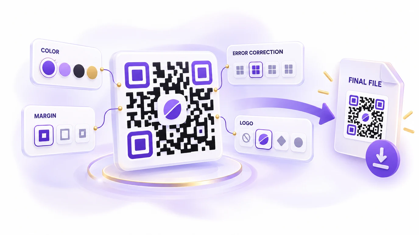QR Code customization with color, margin, error correction and logo