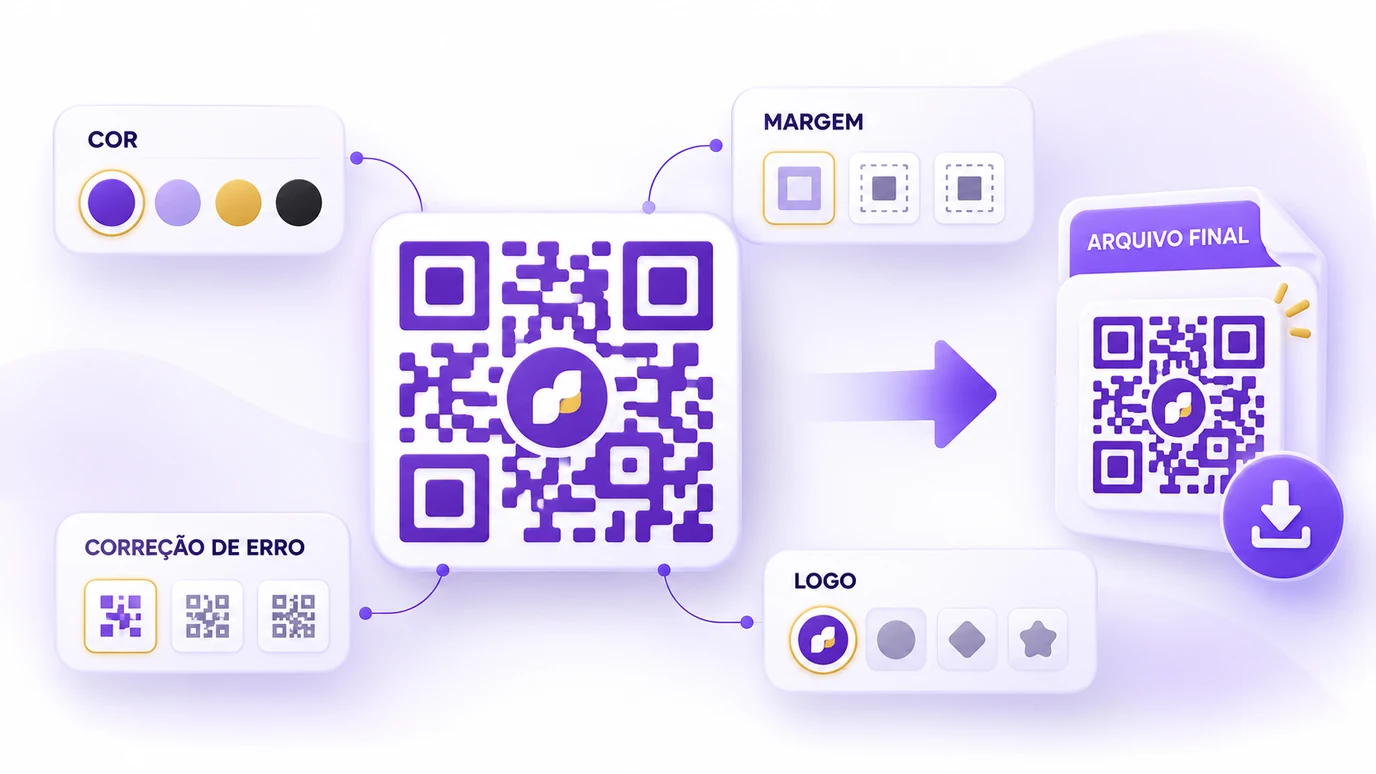 Personalização de QR Code com cor, margem, correção de erro e logo