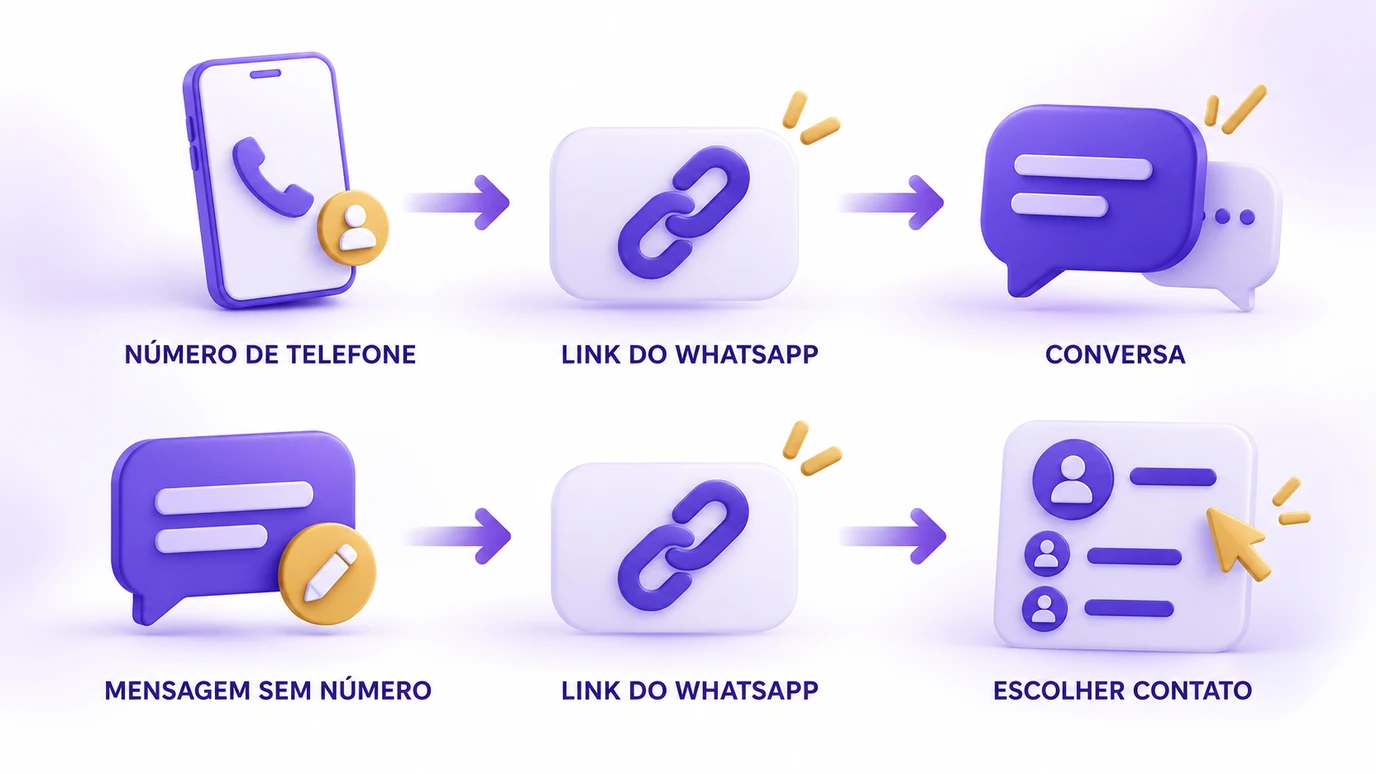 Duas formas de criar um link do WhatsApp: com número de telefone ou apenas com mensagem